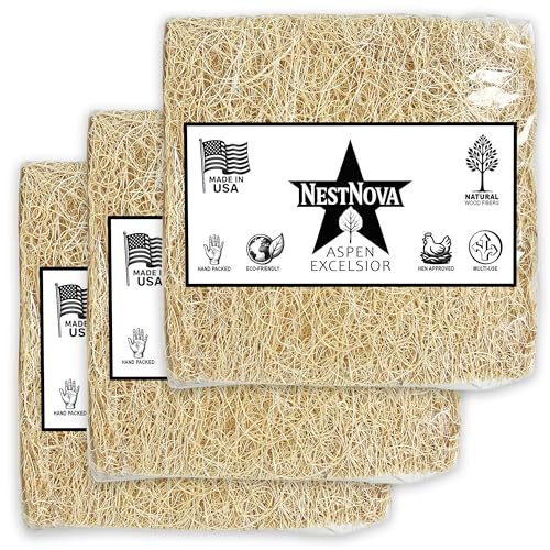 NestNova™ Aspen Nesting Pads for Chickens – 10 Pack 13x13 Excelsior Liners | USA-Grown Aspen, Cleaner Eggs, Kraft-Backed Coop Bedding for Laying Hens - 30 Pads - size: 30 Pads (3 Packs)