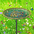 Bee Butterflies Watering Station, Standing Bee Feeder with Glass Marbles for Outside, Bee Bath Feeder with Metal Stakes Butterfly Puddler Garden Yard Déco (Green) - color: Green