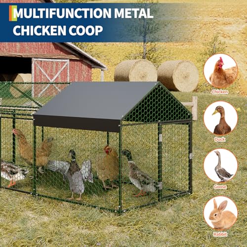 GarveeLife Metal Chicken Coop with Waterproof and Anti-UV Cover, Chicken Run for Yard with 4 Doors, Poultry Cage for Rabbit Duck Goose, 160 in x40 in x40 in, Black - color: Black spray, size: 160×40×40IN