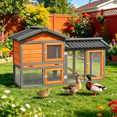 Wooden Duck Coop Outdoor,Temporary Quarantine & Isolation Coop Small Chicken Coop for 1-2 Chickens,Waterproof Hen House Poultry Quail Cage with PVC Roof, Ramp for Chicks or Bantam Breeds (Brown) - color: Brown