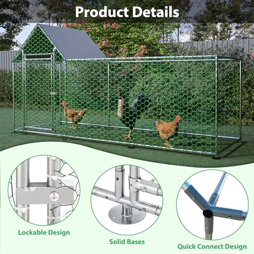 Large Metal Chicken Coop Run Outdoor Walk-in Poultry Cage with Waterproof Cover, Backyard Chicken House Hen Run with Lockable Door & PVC Coated Wire Mesh for Chickens Ducks Rabbits Geese - color: color 1, size: 119.1"L x 42.2"W x 59.6"H