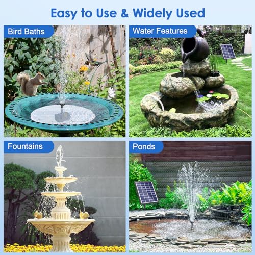 Solar Fountain Pump for Bird Bath, 6.5W Solar Water Fountain Pump with Upgraded Dry-Run Protection & Double-Layer Nozzles 5Ft Tubing for Pond, Bird Bath, Backyard Water Feature P1065 - size: 6.5W