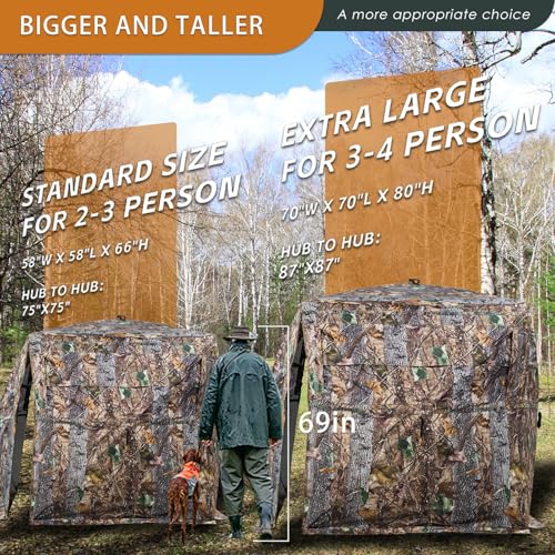Hunting Blind 270/360 See Through Deer Blind, Pop Up Ground Blind | 2/3/4 Person Camouflage Tent, Portable Concealed Shelter with Carrying Bag, Silent Sliding Windows, Windproof Bottom Layer - size: 3-4 Person, style: 360