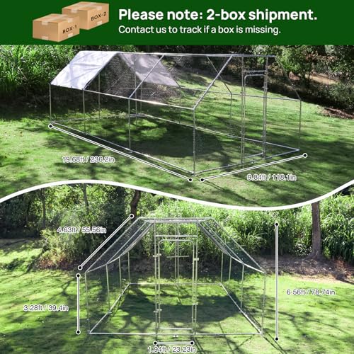 Chicken Coop Large Metal Chicken House/Pen with Climbing Frame for 15-20 Chickens, Outdoor Walk-in Poultry Cage Flat Shape for Ducks, Rabbits, Dogs Etc, 236" x 117.6" x 78.7" - 2 Box Set - size: 236.0"L x 118.1"W x 78.7"H