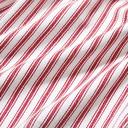 Tango Red and White Ticking Stripe Hanging Kitchen Dish Hand Towel Cotton with Button Accent, Set of 2 - color: Tango Red
