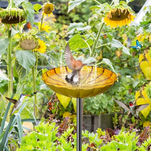 2PCS Metal Flower Bird Bath for Outside, Small Hummingbird Bath Bowl Detachable Birdfeeder Bowl Garden Decor for Outdoor Yard Lawn (2PCS-Yellow-Green) - style: 2PCS-Yellow-Green