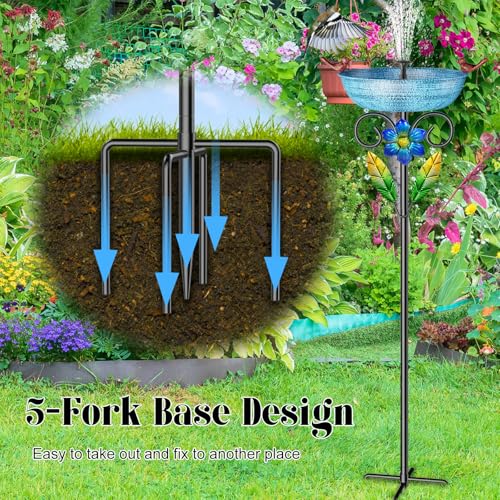 Metal Outside Bird Bath, 42“ Freestanding Garden Birdbath for Outdoor, Blue | SHUONIVS Bird Baths Feeder Bowl Detachable Decoration Spa Birdfeeder forPatio Yard Lawn Decor, 10" Dia Bowl with Stake - style: Blue+Flower