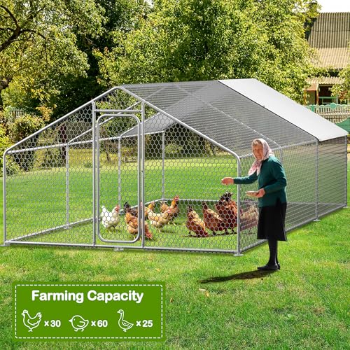 Homgava Large Metal Chicken Coop,19.7'L x 9.8'W x 6.6'H Chicken Run,Walk in Chicken Pen with Cover for Yard,Large Poultry Cage for Duck Rabbit - size: 236.0"L x 120.0"W x 78.0"H