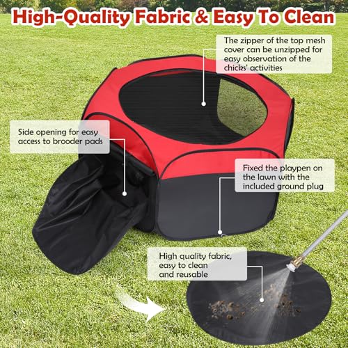 Brooder Box for Chicks Pop-Up Baby Chicken Cage Perch Up to 17 Baby Chicks, Ducks and Quails Chick Starter Kit with Storage Bag, Top Cover, Fixed Pegs, Waterproof Mat