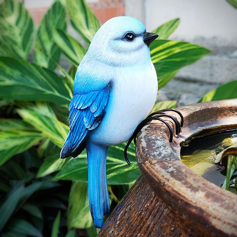 Garden Bird Statue Flower Pot Hugger Outdoor Decor for Tree, 6.7inch Mini Bird Figurine Plant Pot Decorations for Outdoor Indoor Decoration at Lawn and Yard (Blue) - color: Blue