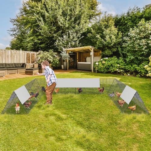 Garvee Chicken Tunnels for Outside with Corner Frames, Large Metal Chicken Runs with Weather-Resistant Cover, Easy to Setup, Portable Poultry Cage for Hens, Ducks, Rabbits (238.2x161.4x24.2 inch) - size: 40.9"L x 29.7"W x 2.8"H