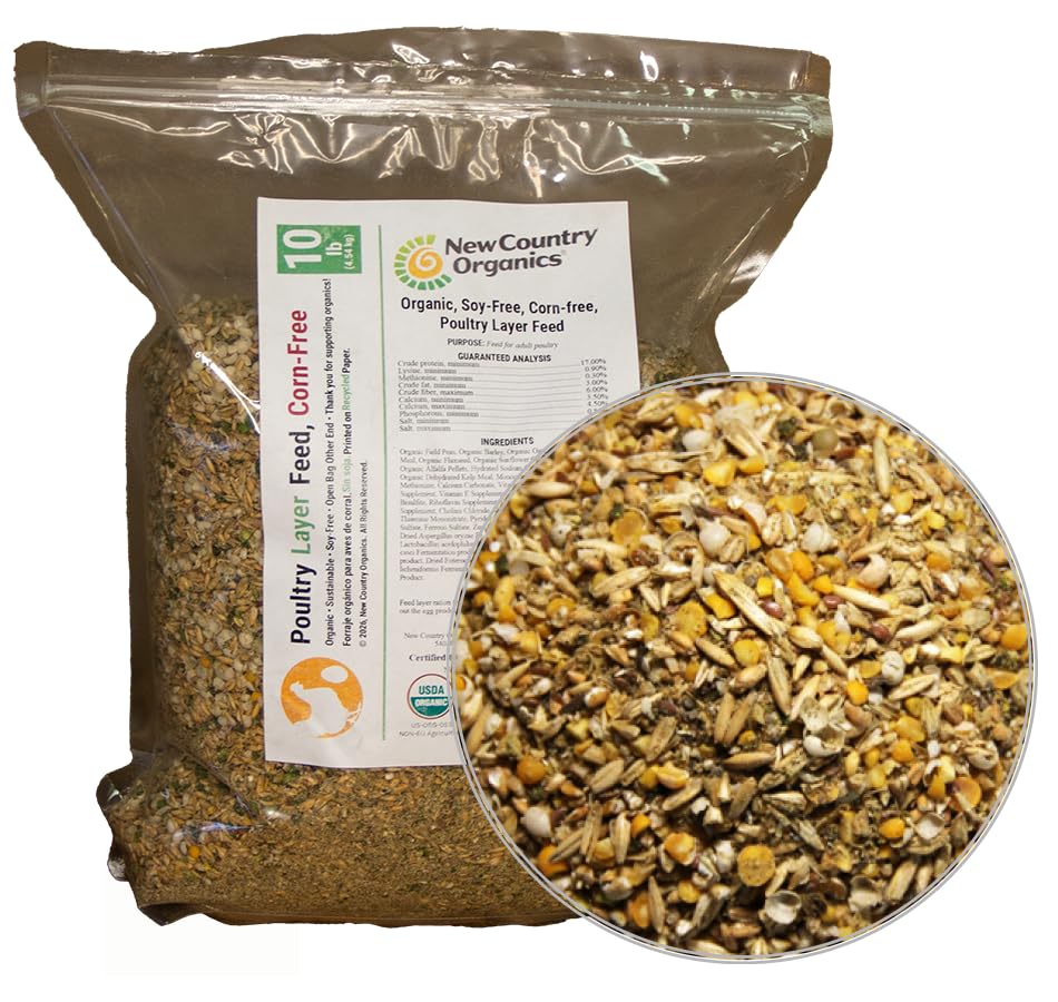 New Country Organics | Corn-Free Classic Layer Chicken Feed for Laying Hens | Corn-Free and Soy-Free | 17% Protein | Certified Organic and Non-GMO Chicken Food | 10lbs Bag - size: 10 Pound (Pack of 1)