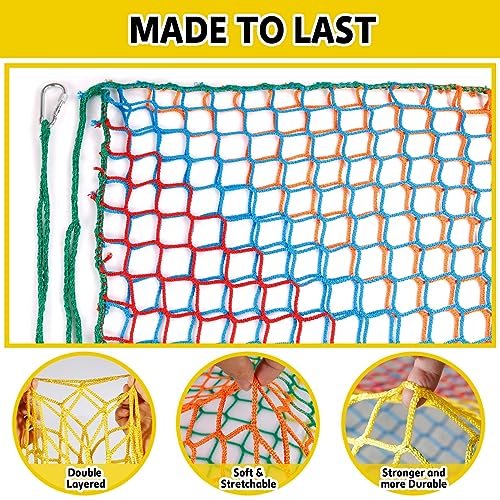 Climbing Net for Kids - 9.9FT x 9.9FT Double Layers Heavy Duty Playground Safety Net, Climbing Cargo Net for Tree House Tree Fort, Back Yard, Jungle Gyms, Monkey Bar Security Mesh（Rainbow） - color: Rainbow, size: 9.9' x 9.9'