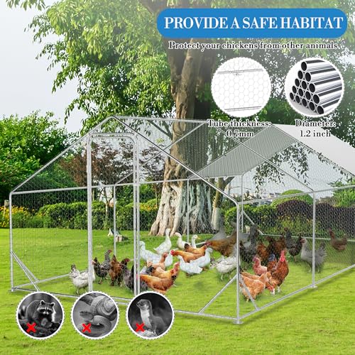 GarveeTech 6.5FT Walk in Chicken Coop Metal, Large Chicken Run with Triangular Brackets, Waterproof & Anti-UV Cover, Poultry Cage for Duck Goose Rabbit, Hen House for Yard Backyard Farm, 6.6' h - size: 9.8' x 19.7' x 6.6'