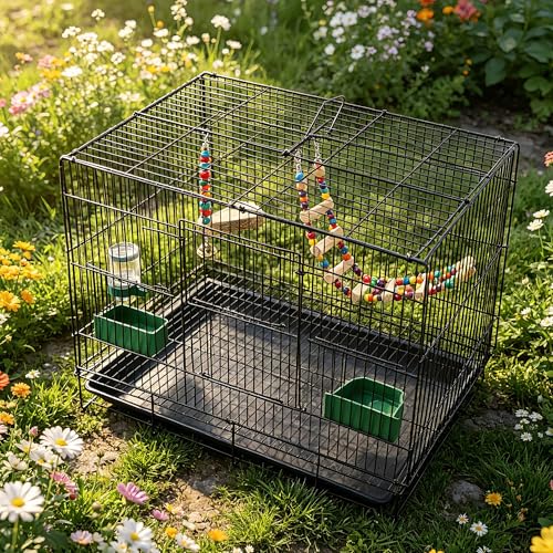 20-inch Bird Cage,Foldable Medium Small Parrot Parakeet Bird Cages for Parrots Canaries Cockatiels Lovebirds Finches Budgies Conures Pet Metal Birdcage with Slide-Out Tray and 4 Pcs Bird Toys