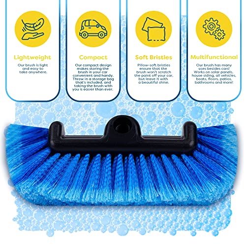 SCRUBIT 12" Car Wash Brush with Soft Bristles for Car Truck Boat Deck & House Cleaning, Exterior Washing Brush Connects with Pole & Hose, Storage Bag Included (Blue)