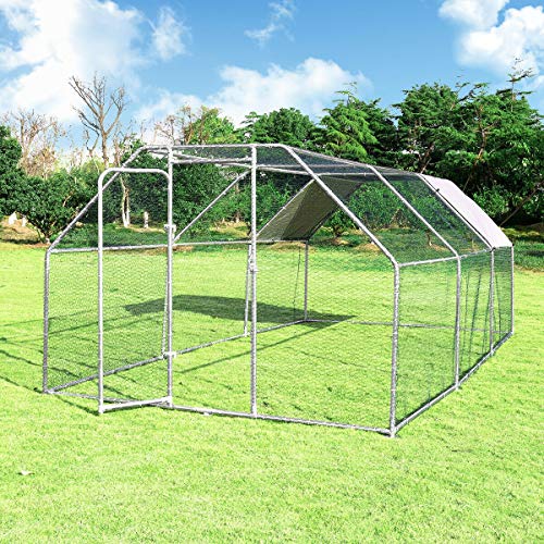 Giantex 12.5ft Large Metal Chicken Coop, Walk-in Chicken Coops Hen Run House Shade Cage with Waterproof and Sun Protection Cover for Outdoor Backyard Farm Use Poultry Cage (12.5 x 9.2 ft, Flat) - size: 150.0"L x 110.5"W x 77.0"H