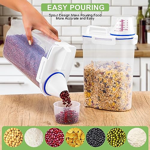 4 Pcs Set Rice Storage Container 5.5lb, Rice Dispenser with Measuring Cup & Pour Spout for Flour Pasta Grain Pet Dog Cat Bird Food Storage Container - color: Blue-4