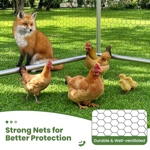 Large Metal Chicken Coop with Roosting Ladder, UV-Resistant and Waterproof Cover, Outdoor Walk-in Cage Hen House for Yard Farm Rabbit Duck Chicken Run, Spire Roof (13.1'W x 9.8'L x 6.4'H)