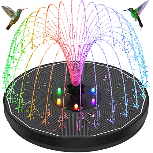 Solar Fountain New, 3.5W Solar Bird Bath Fountains with Glass Panel, 2200 Battery, Hummingbird Water Features with Color LED Lights, 8 Spray Modes & 4 Fixed Pipes for Garden, Pool, Pond - color: Black