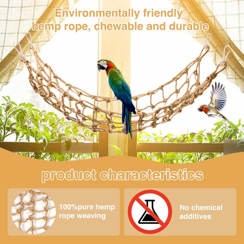 2 Packs Natural Bird Rope Net Parrot Swing Hammock for Birds Parrot Ladder Macaw Hanging Hammock Activity Toy for Rats Parakeet Cockatiel Cockatoo Conure African Grey Budgie（M 14x11inch） - size: M 14x11inch