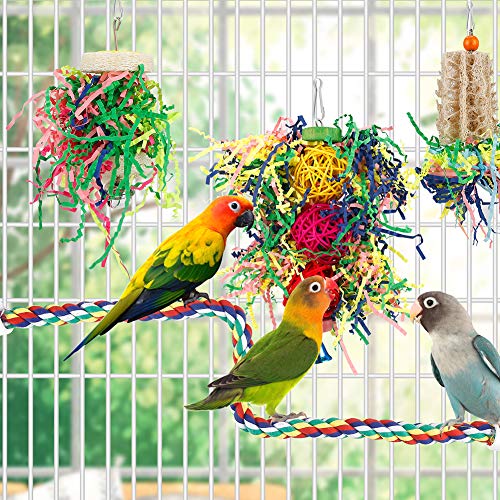 Foraging Bird Toys - Shredding Parakeet Toys with Rope Perch for Conure, Cockatiel, Budgies, Lovebird, Parrotlet - color: With Rope Perch