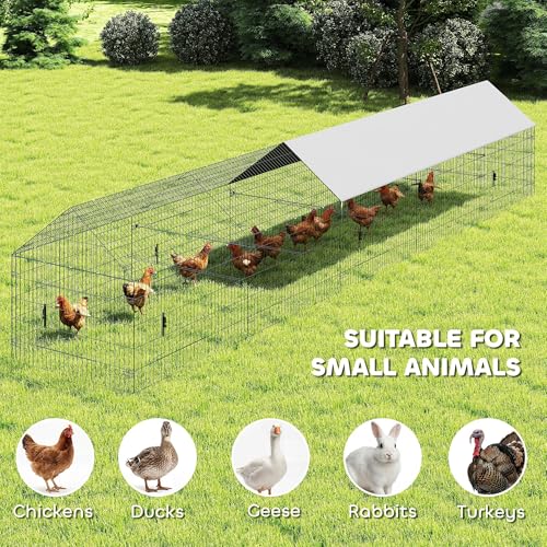 PawHut Metal Chicken Coop, Large Chicken Run with Water-Resistant & Anti-UV Cover for 7-9 Hens, Outdoor Hen House Rabbit Hutch with 10 Doors for Duck, Small Animal, for Backyard, 21' x 3.5' x 3.6' | Large Chicken Run, Water-Resistant, Outdoor Hen House Ra