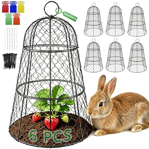 6 PCS 17.7"H X11.42"D Chicken Wire Plant Covers Protectors, Rustproof Heavy Duty Metal Plant Cage with Stakes & Labels, Modular Garden Cloches Design for Seedling Flower Vegetable Protect from Animals