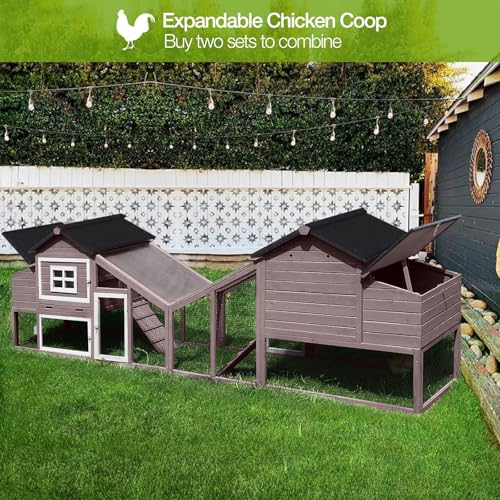 GUTINNEEN Chicken Coop Mobile Outdoor Chicken House Hen Coop with Wheels Nesting Box, Poultry Cage Duck House with Run - color: Brown
