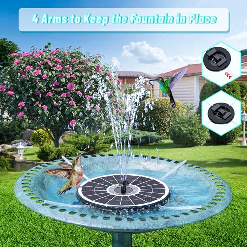 Remote Control Solar Water Fountain, 2026 Upgrade 6W Solar Bird Bath Fountain Pump with 3 Spray Heights, 3 Brightness,4000mAh Battery, LED Lights, for Hummingbird,Garden, Pond, Pool, and Patio