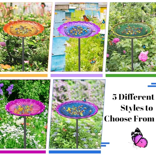 Bee Butterflies Watering Station, Standing Bee Feeder with Glass Marbles for Outside, Bee Bath Feeder with Metal Stakes Butterfly Puddler Garden Yard Déco (Blue) - color: Blue