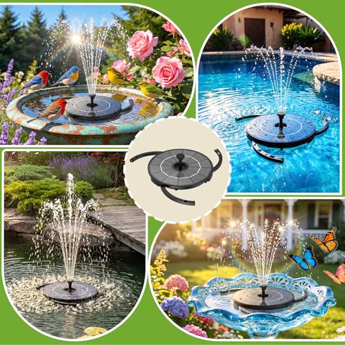 AISITIN Solar Bird Bath Fountain with 6 Nozzles & DIY Separated Design | 3 Anti-Drift Brackets, Ground Stakes, Attract Birds, Upgrade Filter, Solar Fountain for Bird Bath, Fish Tank, Garden, Pond