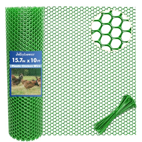 Jollybower 15.7IN x 10FT Plastic Chicken Wire Mesh Fence, Easy Install Chicken Wire Fencing, Garden Netting & Animal Barrier for Animals,Plant,Pet-1pack，Green - color: Green