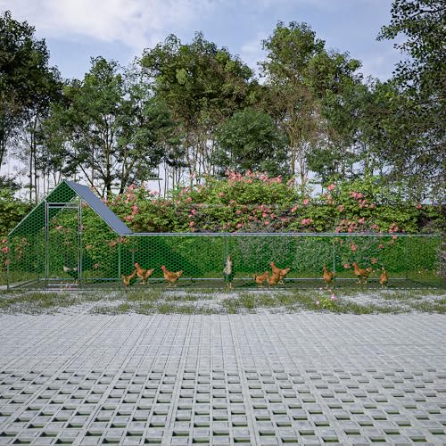 26'L x 6.7'W x Outdoor Chicken coop 6.6'H Large Metal Chicken Coop, Walk-in Poultry Pen, Galvanized Wire Hen Cage with Metal Chicken coop Weather- Cover for Outdoor Use, Spacious
