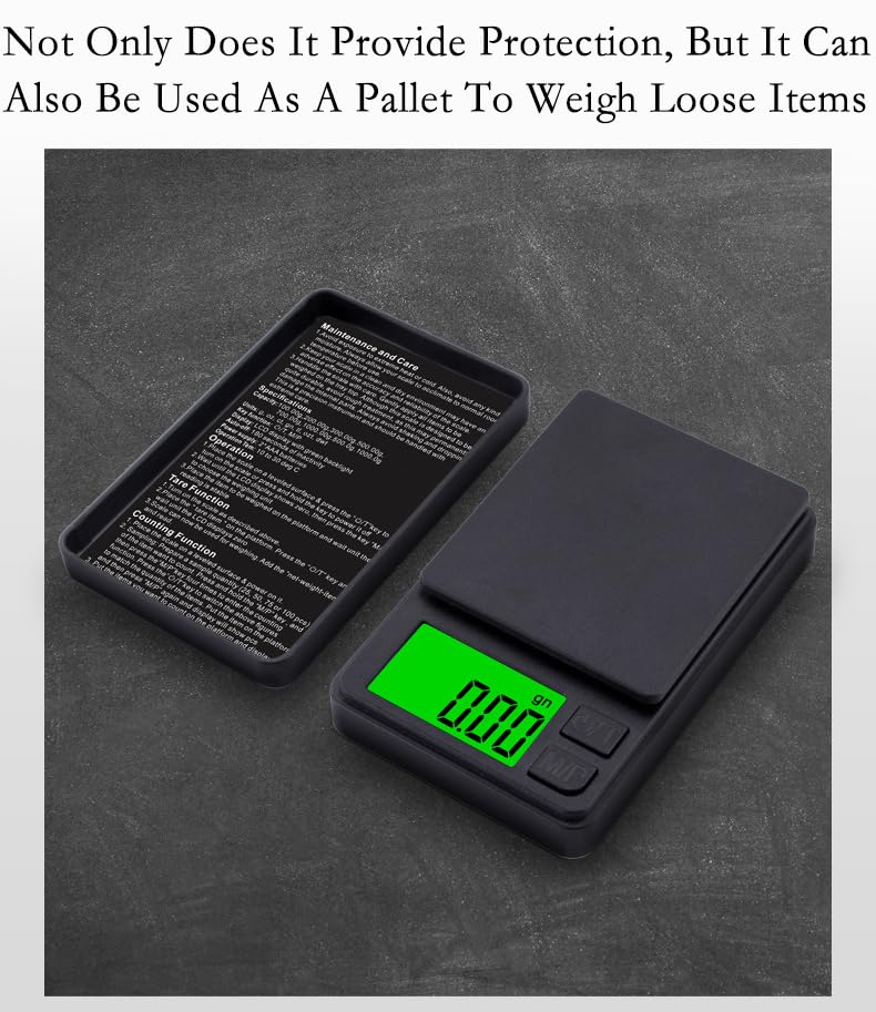 Digital Pocket Scale 1000g x 0.01g Weigh Gram Scale, Mini Scale, Digital Grams Scale, Food Scale, Jewelry Scale, Kitchen Scale with Backlit LCD, 7 Units Tare, Battery Included, Black