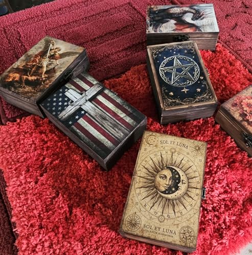 RK Collections Wooden Jewelry Boxes | Trinket Boxes (Tarot Box) Vintage Wooden Prayer Box for Religious Gift. Trinket case Holder (6.5 x 4.25 x 2.25 inches) - style: Tarot Box