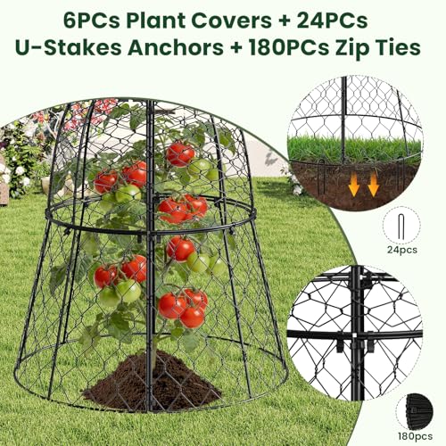 6 Pack Garden Cloche Plant Protectors from Animals, 13" x 11.8" Heavy Duty Chicken Wire Cloche, Adjustable Metal Wire Garden Cloches for Outdoor Plants, Keep Rabbits, Squirrels & Birds Away - size: 13" x 11.8"