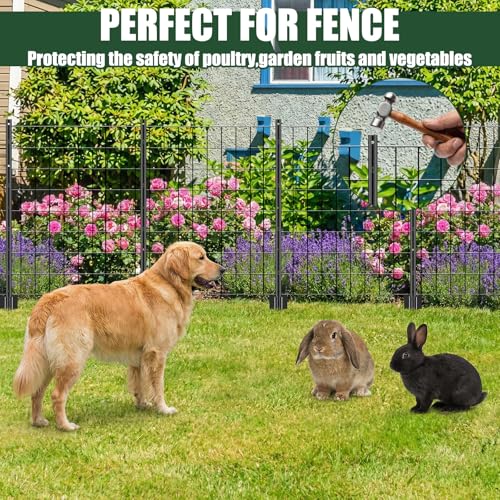 109 Pcs Black PVC Coated Wire Fence 2 x 50 ft, 2 x 3 Inch 16ga, Garden Fencing Roll and 3 ft Metal Fence Garden Fences T Posts and 8 in Zip Ties Cable Ties for Lawn Poultry Plant