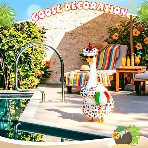Bikini Porch Goose Outfits with Sunglasses and Swimming Tube for 23" Summer Goose Costume Garden Patio Statue Decor(Polka Dots) - style: Polka Dots