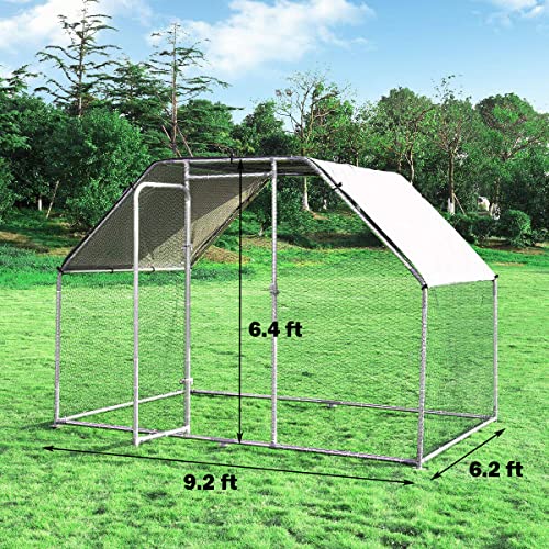 Giantex 9.2ft Large Metal Chicken Coop, Walk-in Chicken Coops Hen Run House Shade Cage with Waterproof and Sun Protection Cover for Outdoor Backyard Farm Use Poultry Cage (9.2 x 6.2 ft, Flat) - size: 110.5"L x 75.0"W x 77.0"H