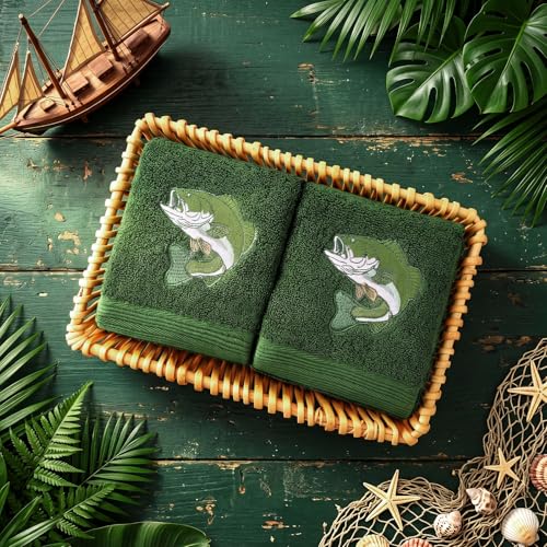 SmoothNovelty 2 Pcs Fishing Hand Towels for Bathroom Decor 14x29 Inch | Embroidered Bathroom Hand Towels, 100% Cotton, Soft Absorbent, Spring Summer Bathroom Kitchen Decor - style: Fishing Hunting
