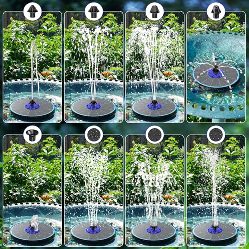 SZMP 3.5W Upgraded Glass Panel Solar Fountain with RGB Night Show, Anti-Drift Fixer & 7 Nozzles, Strong Floating Bird Bath Fountain for Garden, Pond, Outdoor (Blue) - color: Blue