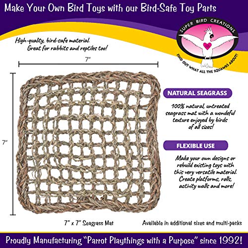Super Bird Creations SB50001 Seagrass Mat for Cage Decor, Pet Enrichment and Boredom Relief - Versatile Toy-Making Base - Ideal for Parrots - Small to Large Birds & Reptiles - 7"x7" (1 Pack) - size: 7"x7" (1 Pack)