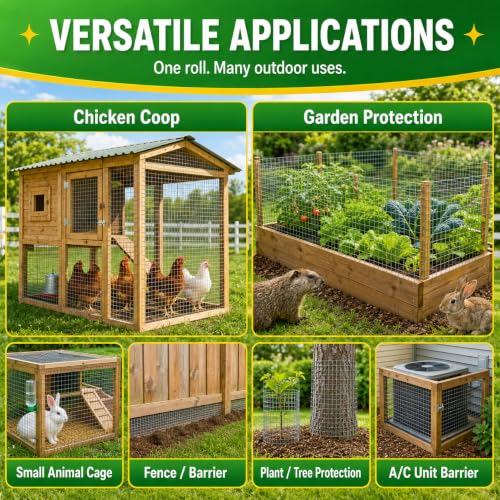 16in x 10ft Hardware Cloth Chicken Wire -1/2 Inch 19 Gauge Hot Dipped Galvanized After Welding Welded Wire Mesh, Rust-Proof Fencing for Gardens, Chicken Coops & Poultry Netting - size: Silver-1/2inch 16inch×10ft