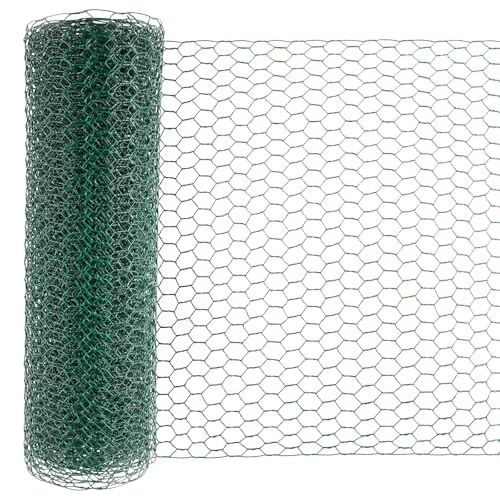 Ondware Chicken Wire Mesh, 15.7 x 240 in, Green PVC-Coated Iron | Rust-resistant galvanized iron, easy to cut and shape, for garden fencing, pet enclosures, and DIY crafts - color: Green(iron)