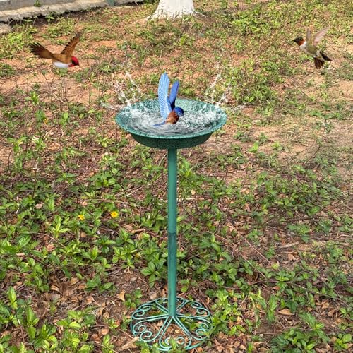 Freestanding Birdbath for Outside, 25.5 inch Height Outdoor Garden Bird Bath, Metal Bird Feeder with Magnetic Dragonfly for Garden Yard Patio Lawn Decor, Green - color: Green