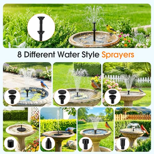 Antfraer Solar Fountain Pump 7W, Solar Water fountain for Bird Bath with Dry-Run Protection, Double-Layer Nozzles & 5Ft PVC Tubing for Bird Bath Small Pond Waterfall DIY Features - size: 6.5W