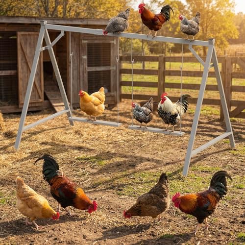 Chicken Perch Swing, Chicken Roosting Bars for 6–8 Chicken, Grey | With 2 swings, Made of Premium Metal with a Sturdy Structure, Indoor & Outdoor Use, Easy to Install and Clean