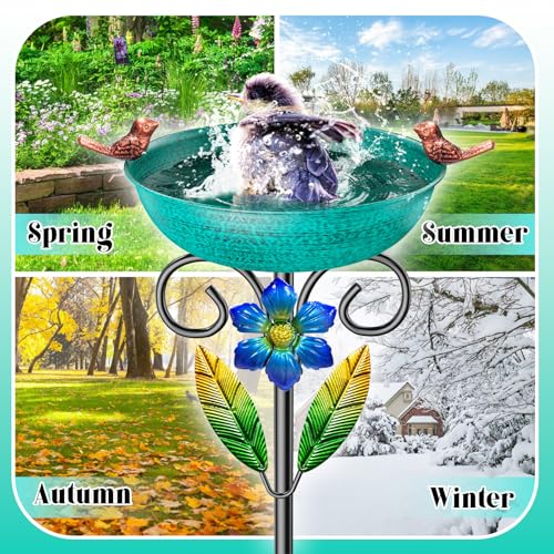 Metal Outside Bird Bath, 42“ Freestanding Garden Birdbath for Outdoor,Green | SHUONIVS Bird Baths Feeder Bowl Detachable Decoration Spa Birdfeeder forPatio Yard Lawn Decor, 10" Dia Bowl with Stake - style: Retro Green