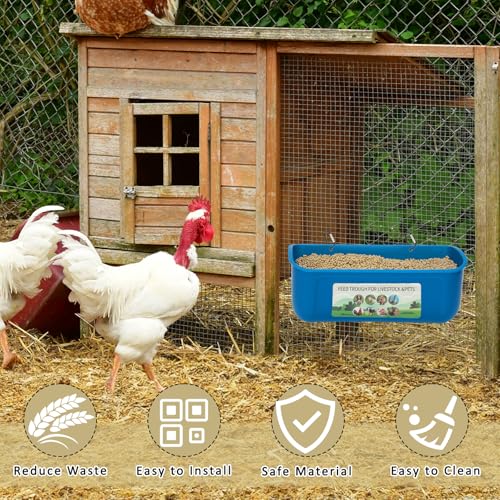 6 Pack Fence Feed Feeder 4.5 Quart Hanging Chicken Feeder Trough with Brush & Scoop Blue Goat Hanging Fence Feeders Feeder with Hooks Screws & Zip Tie for Livestock Feeding Container Goats Supplies - color: Blue, size: 6 Pack